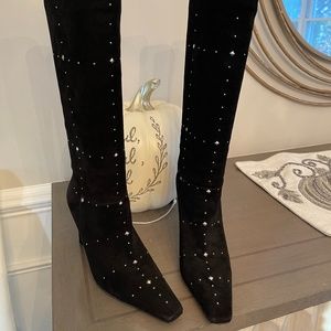 CASADEI Black Suede Silver Studded Tall Boots Ladies-Size 8